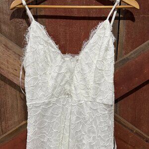 Lulus Made With Love Maxi Dress Large White Floral Eyelash Trim Wedding Elope